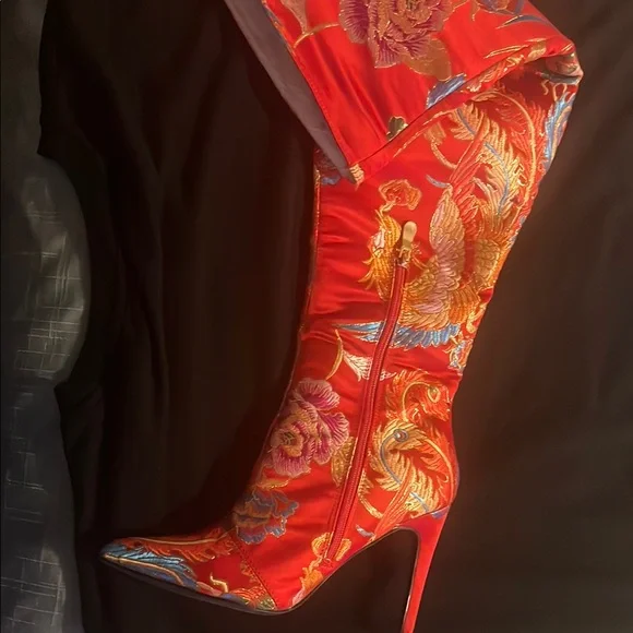 Red and Gold Stiletto Heeled Boots - Picture 1 of 9